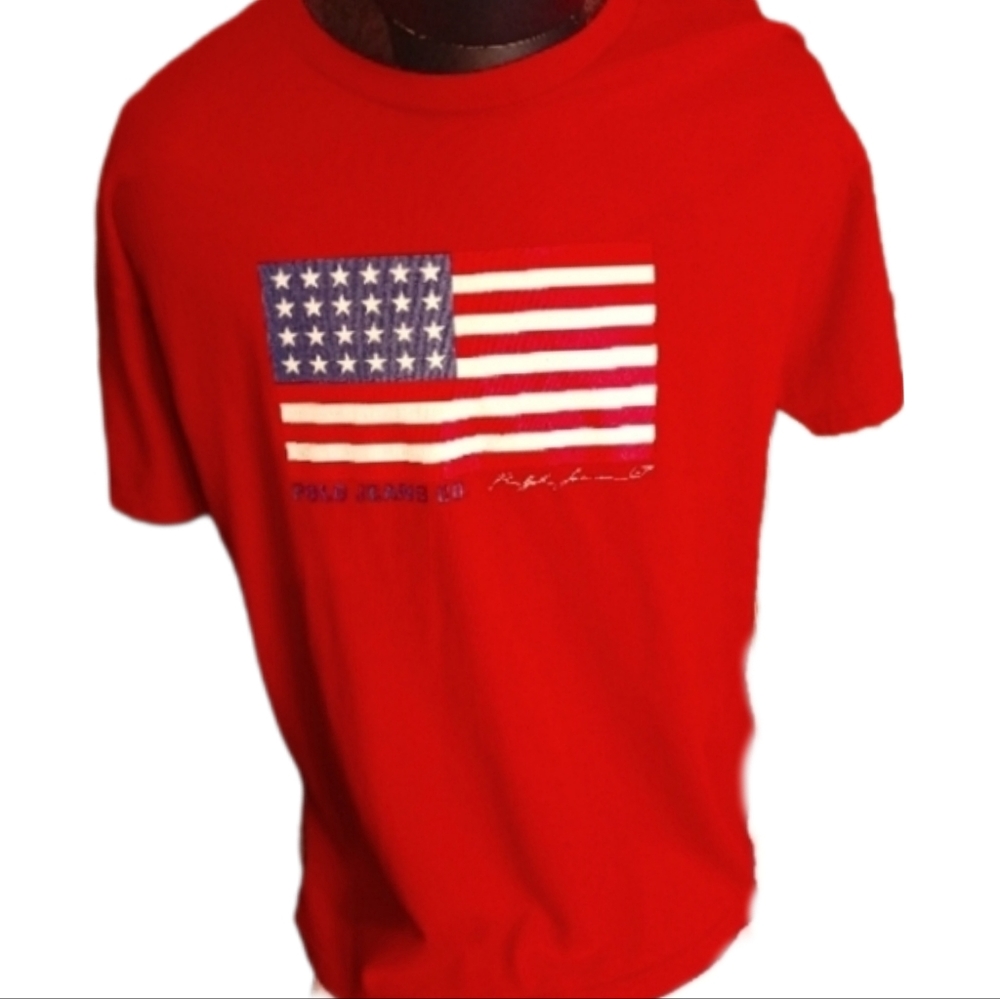 Polo Jean's By Ralph Lauren Vtg American Flag Tee Shirt Men's Size XL